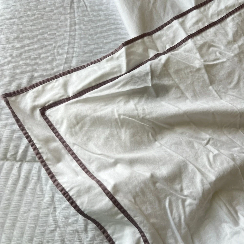 LAUREN RALPH LAUREN Palmer Queen Duvet Cover White Taupe Piped Cotton 92x90 Luxy